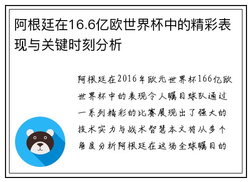 阿根廷在16.6亿欧世界杯中的精彩表现与关键时刻分析